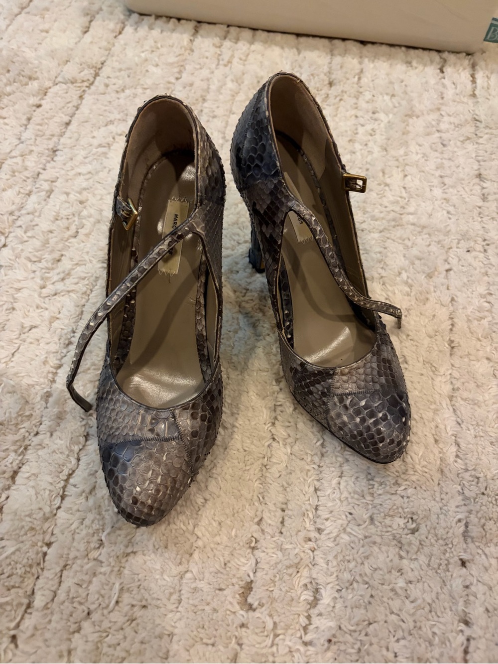 Marc Jacobs Gray Snakeskin Mary Jane Heels, size 38 runs small